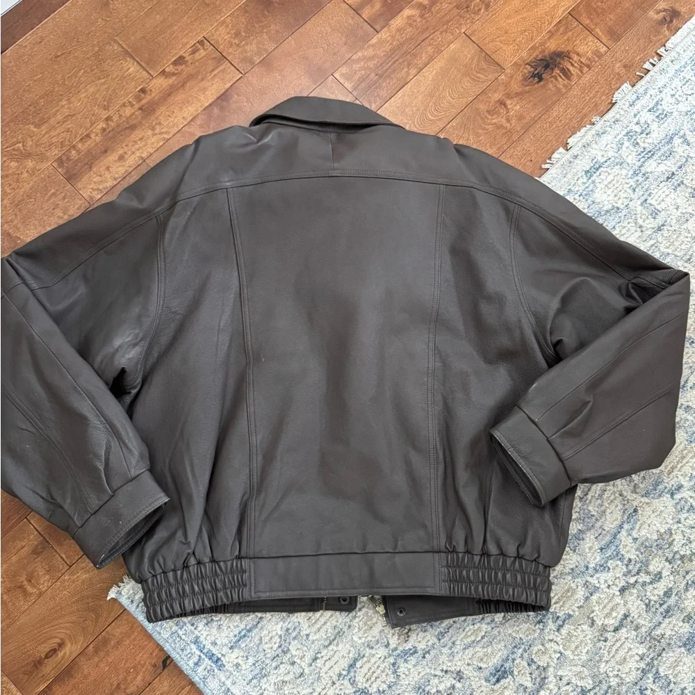 Vintage Leather Bomber Jacket | Men’s XL | Embroidered Logo - Picture 4 of 4